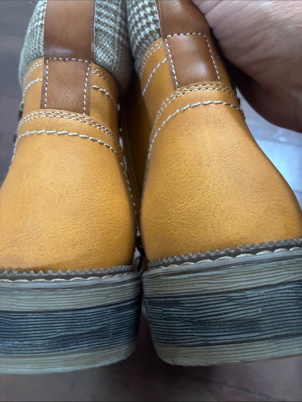 Women’s Leather Ankle Booties - Mustard Yellow Lace-Up Comfort Boots. - Picture 7 of 7